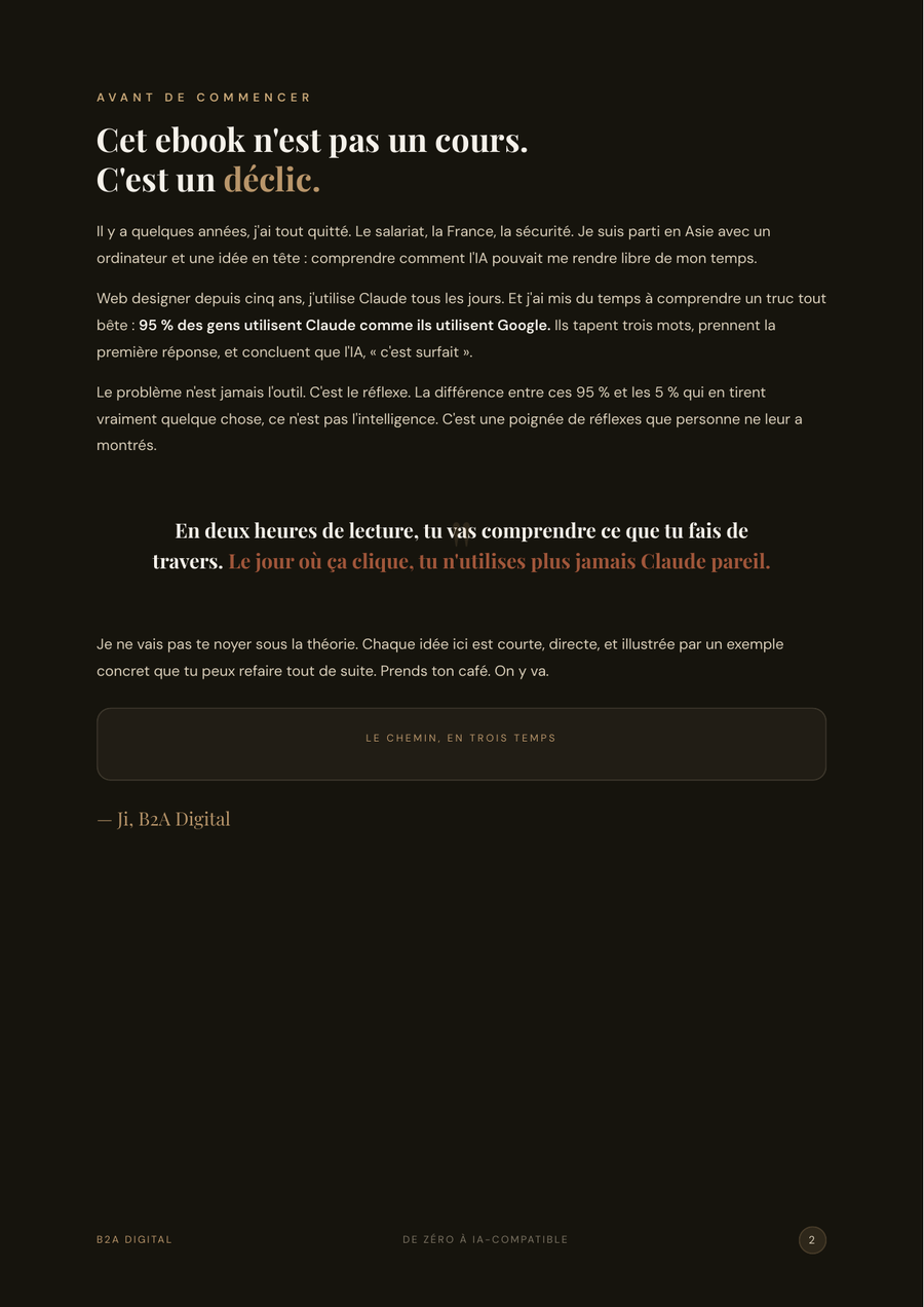 Page d'introduction de l'ebook De Zéro à IA-Compatible